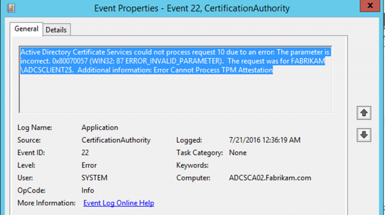 Details of the event with ID 22 of the source Microsoft-Windows ...