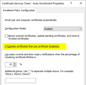 The request for a certificate fails with the error message 